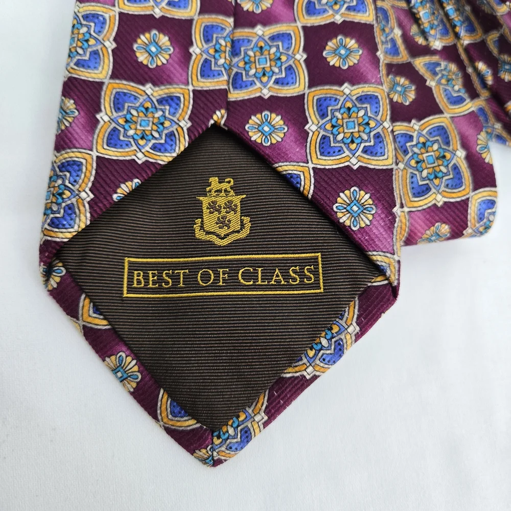 Robert Talbott Best of Class Burgundy Blue Geometric Floral 100% Silk Career Tie